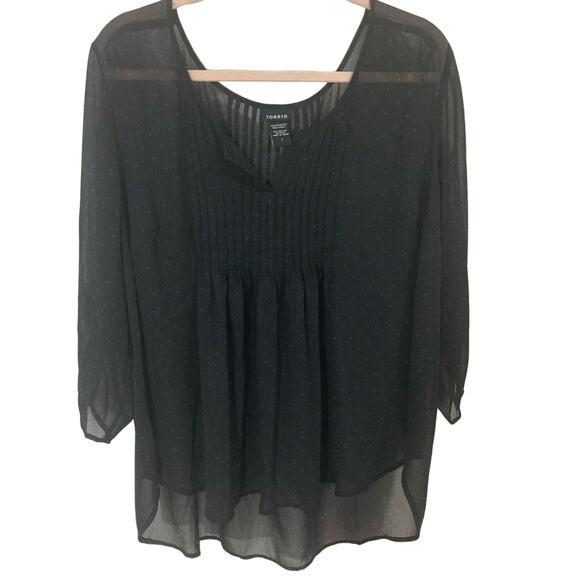 Torrid polka dot sheer blouse top pleating size 1X contemporary career work rave - Picture 1 of 7